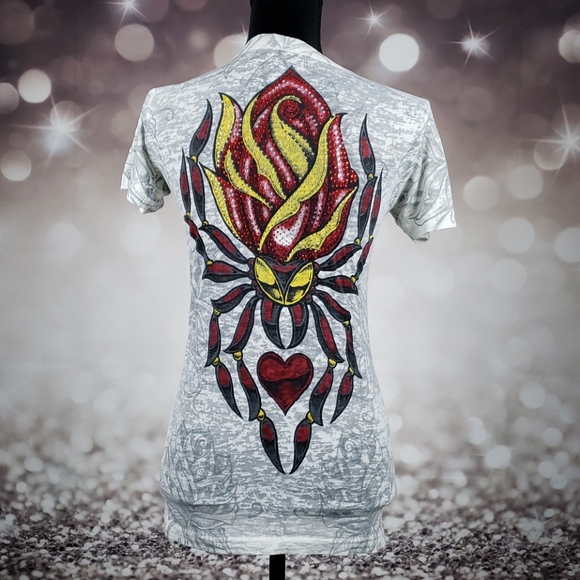 Sinful Tops - Sinful Spider Rose Medium White Burnout Tee